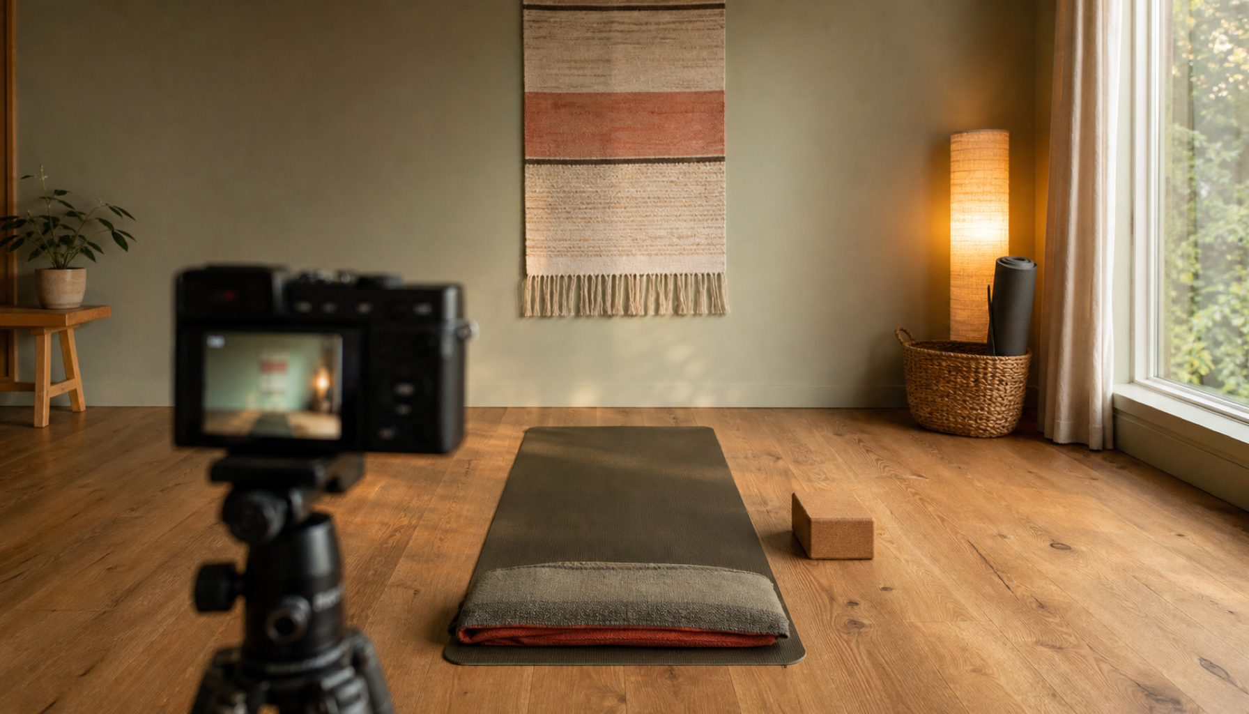 The online studio set, ready for a livestream class